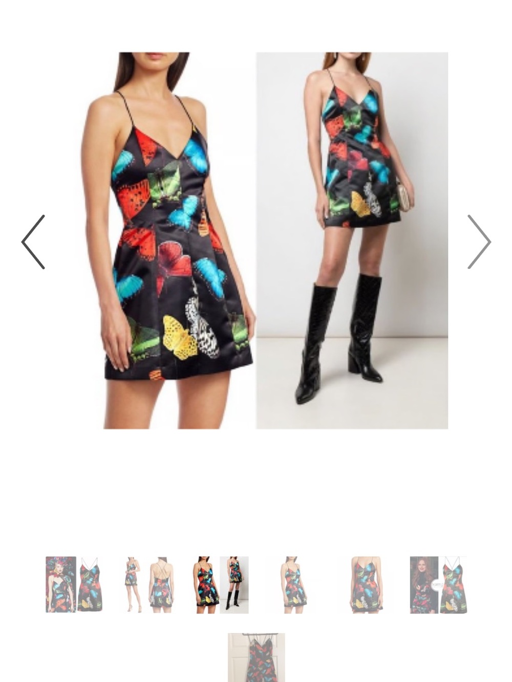 Alice + Olivia Black Satin Mini Dress with Multicolor Butterfly Print